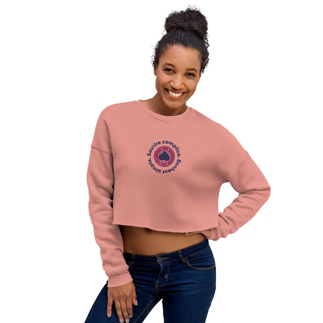 Crop top Rose O'Cœur brodé ( Sourire complice , Bonheur Simple ) - O'coeur Shop 